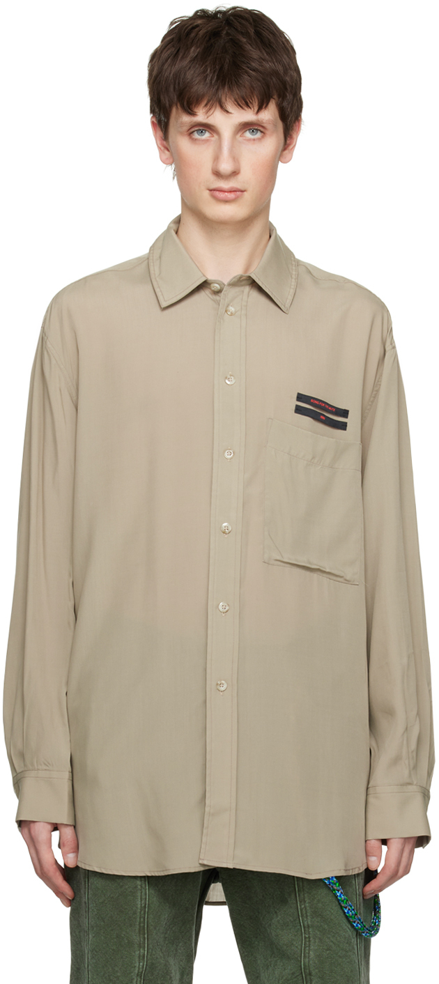 Song For The Mute Taupe Patch Shirt In Grey