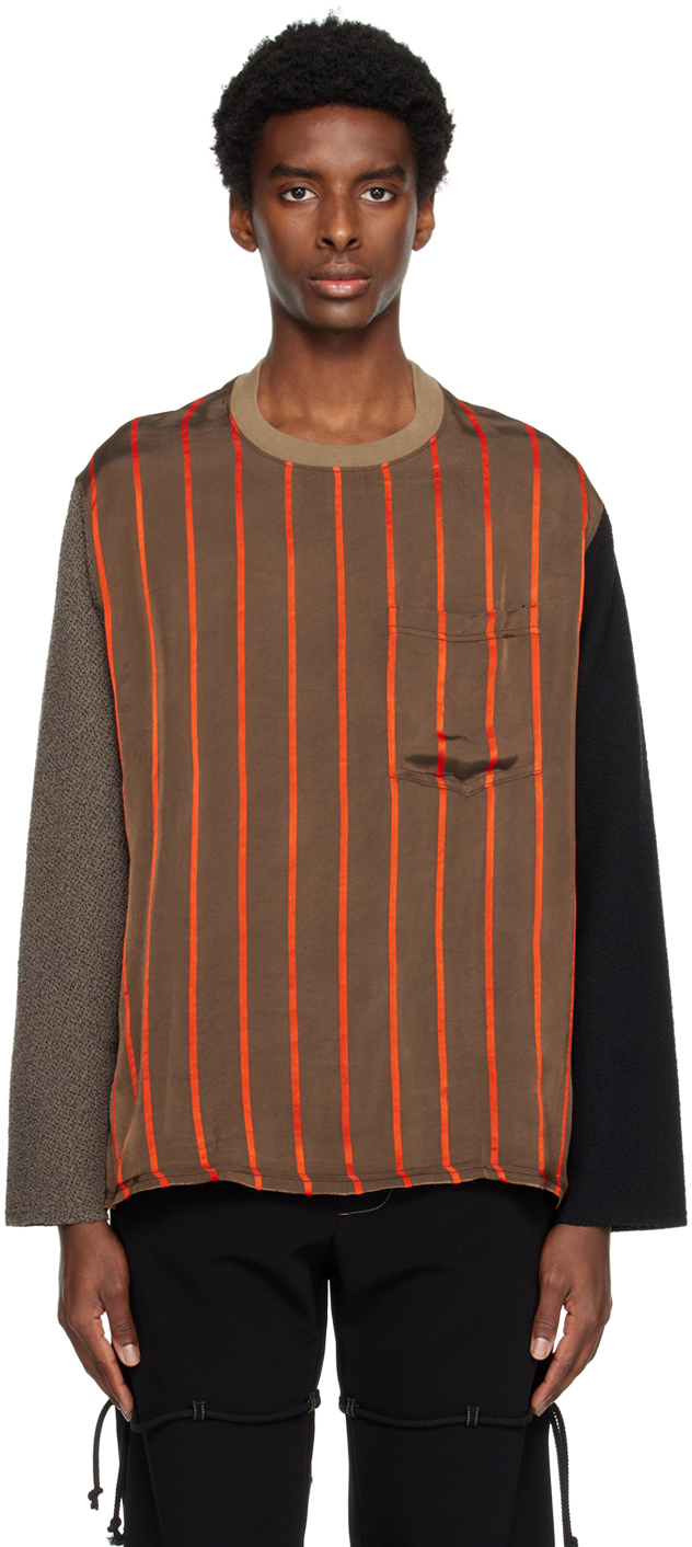 Song For The Mute Brown Striped Sweatshirt In Brown / Orange