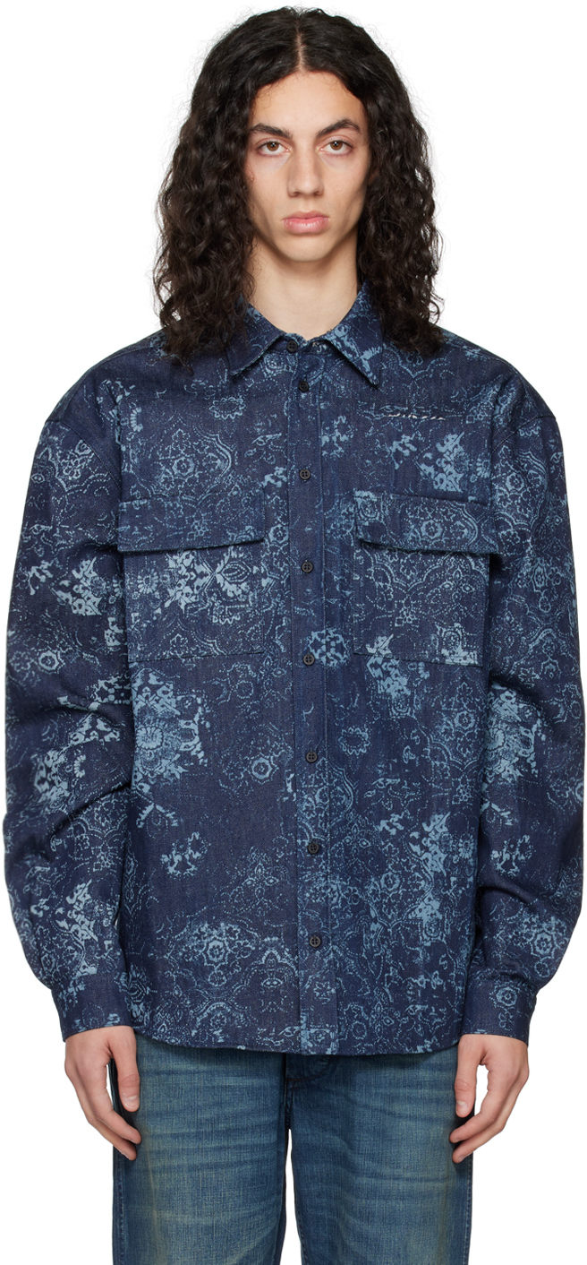 Rta Blue Floral Denim Jacket In Scratched Indigo