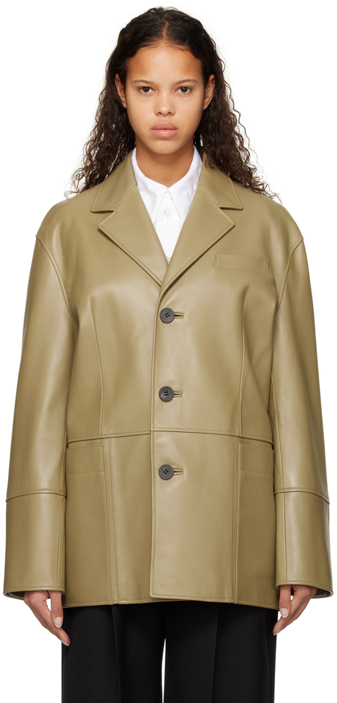 Wooyoungmi Khaki Single Leather Jacket In Khaki 656k