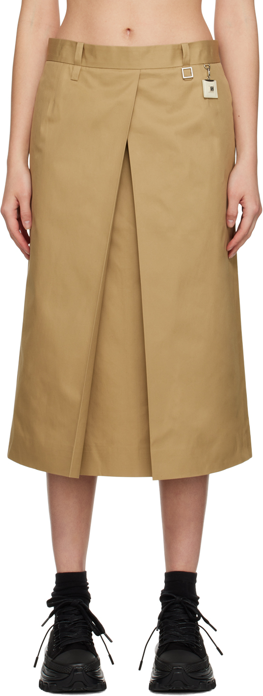 Beige Low-Rise Midi Skirt