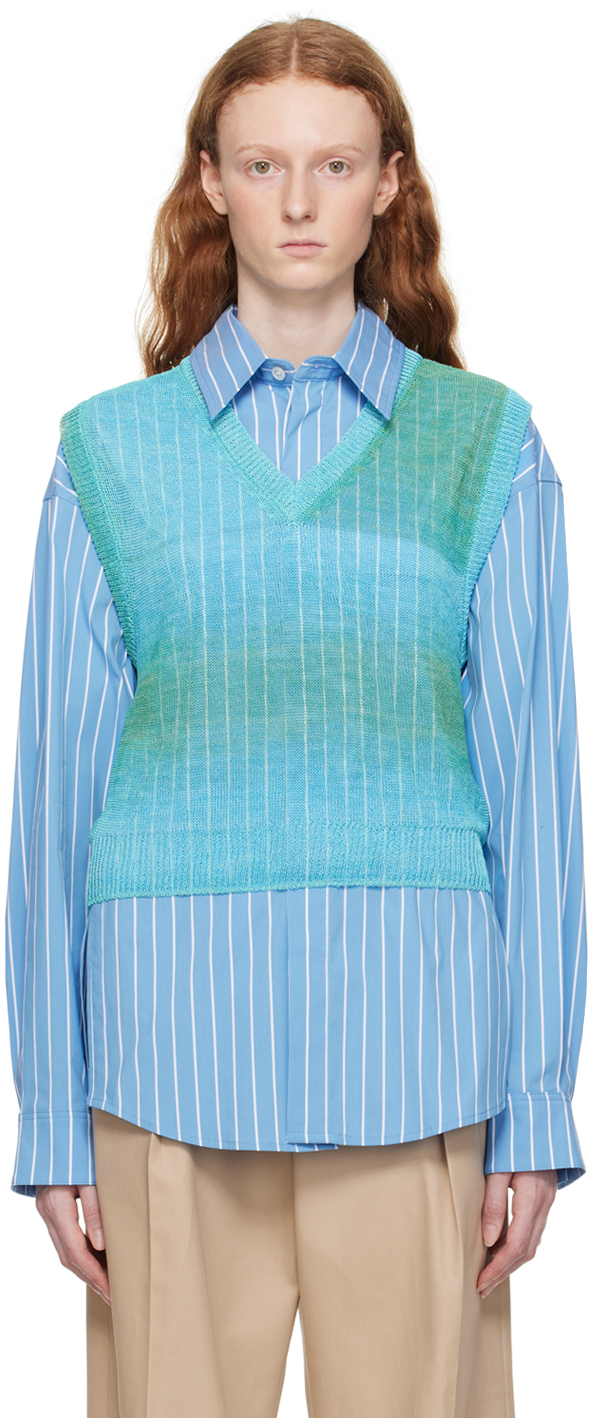 WOOYOUNGMI: Blue Gradient Stripe Vest | SSENSE