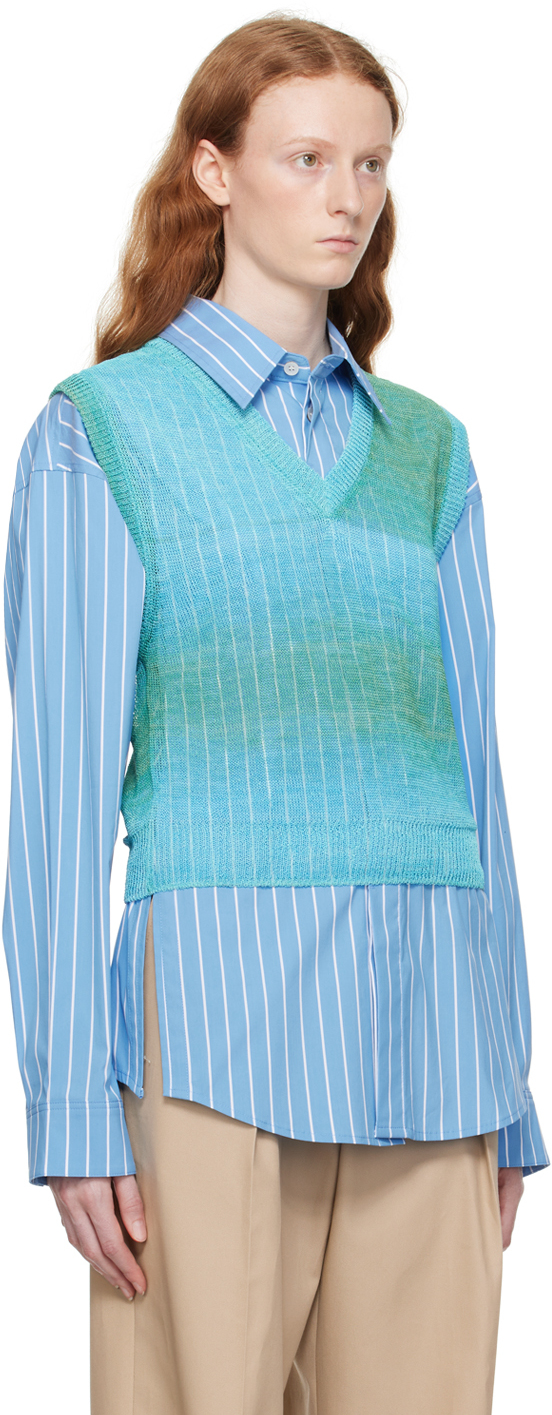 WOOYOUNGMI BLUE GRADIENT STRIPE VEST