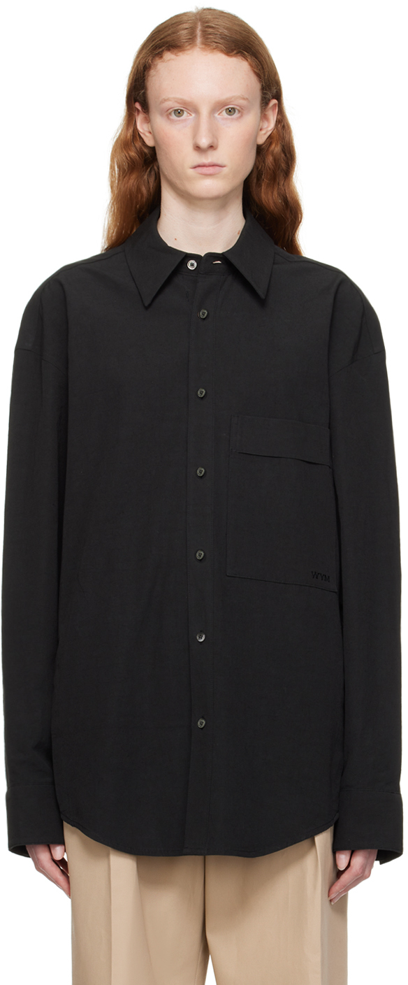 Wooyoungmi Black Spread Collar Shirt In Black 947b