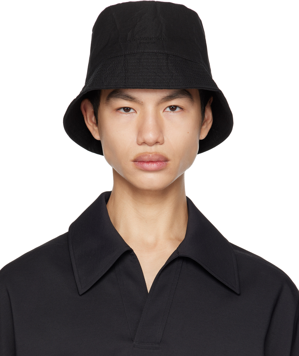 Wooyoungmi Embroidered Signature Bucket Hat In Black