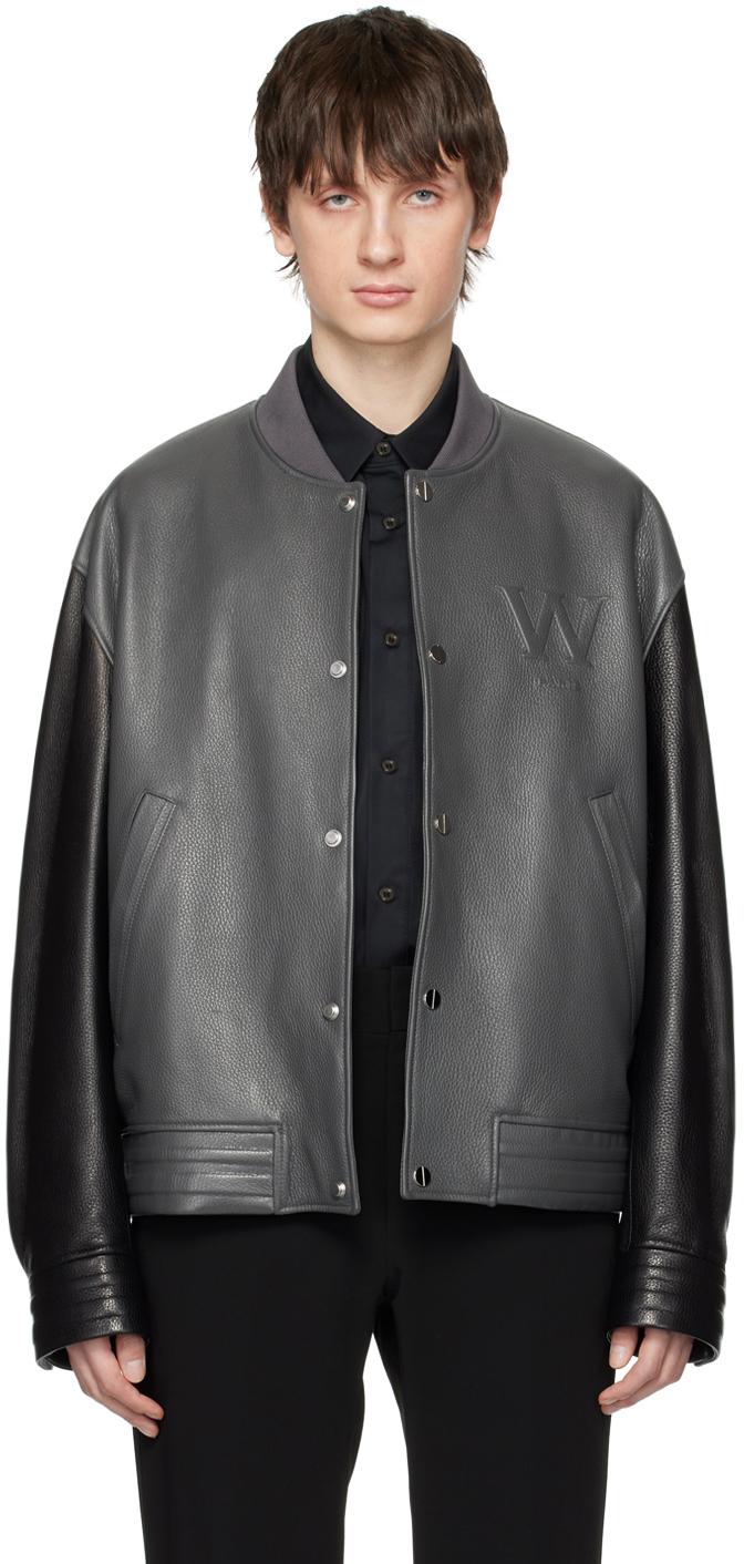 Wooyoungmi: Black & Gray Embossed Leather Jacket | SSENSE