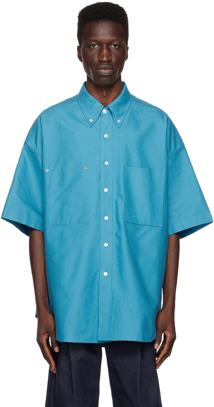 Blue Embroidered Shirt by Wooyoungmi on Sale