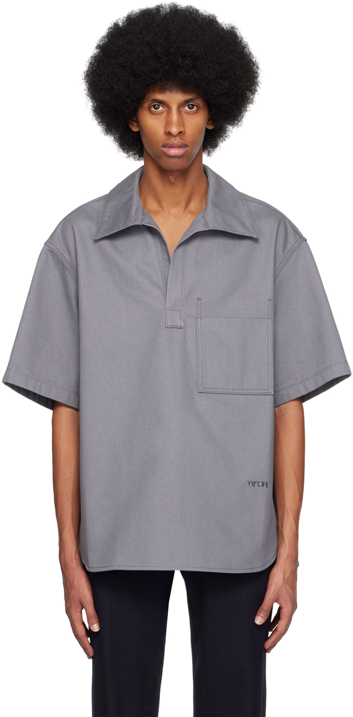 Wooyoungmi Gray Patch Pocket Denim Shirt In Grey 980g