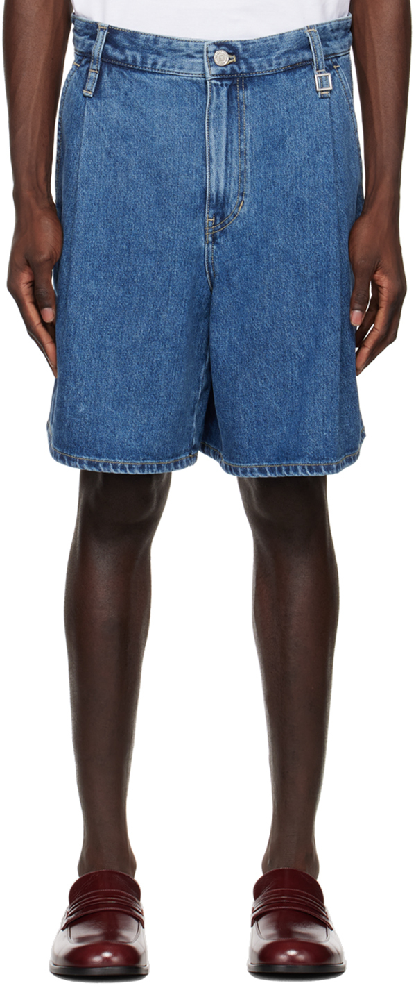 Blue Pleated Shorts by Wooyoungmi on Sale