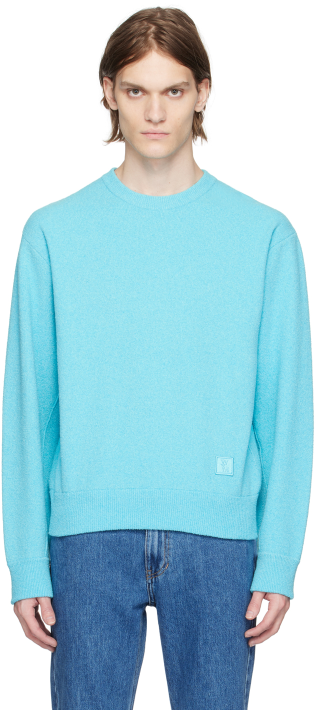 Wooyoungmi: Blue Leather Patch Sweater | SSENSE