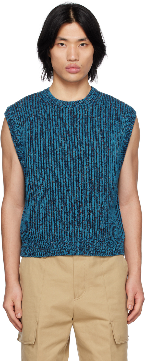 Wooyoungmi Ribbed Crew Neck Sweater Vest In Blue