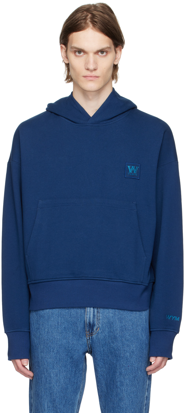 Blue Embroidered Hoodie by WOOYOUNGMI on Sale