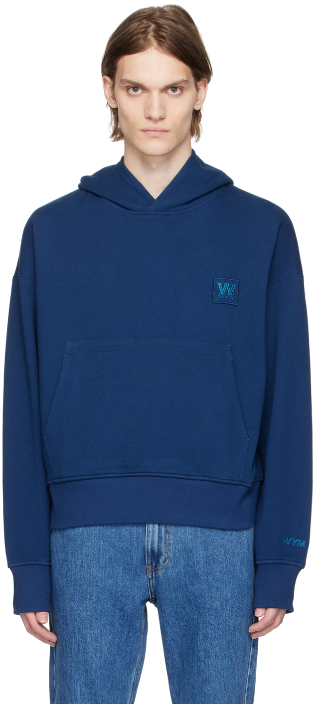 Pull à Capuche Bleu à Logo Brodé Wooyoungmi En Solde