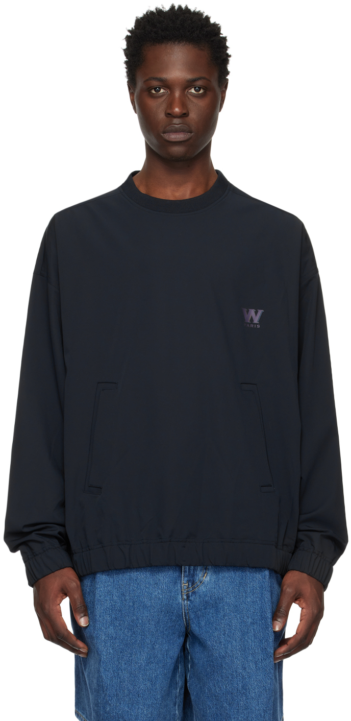 Wooyoungmi: Navy Kangaroo Pocket Sweatshirt | SSENSE