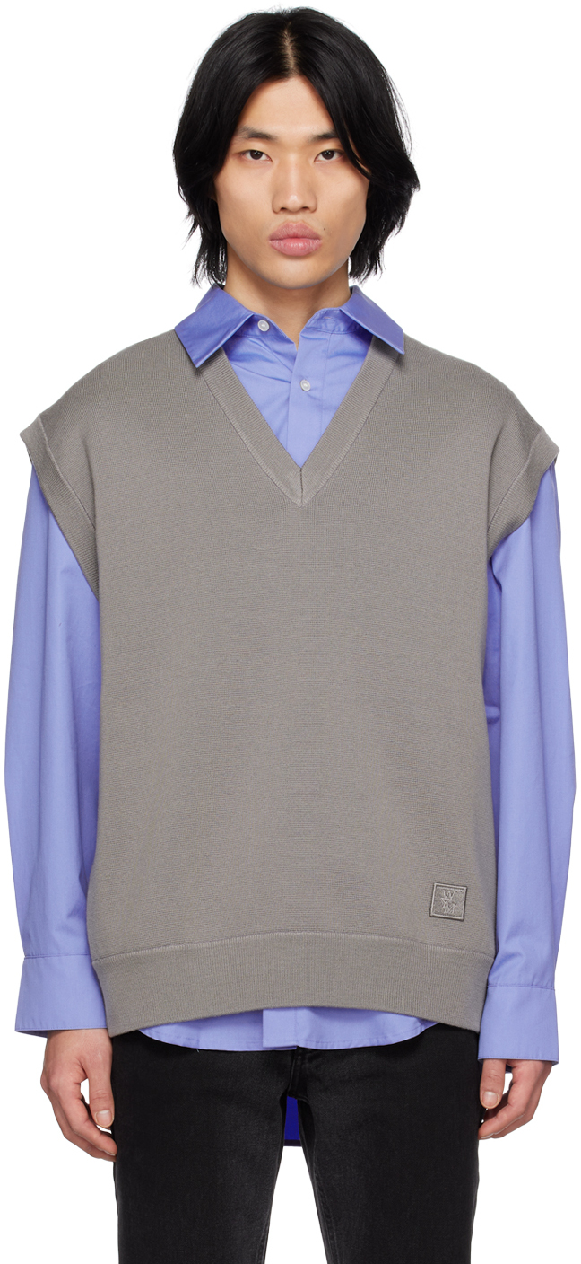Wooyoungmi V-neck Wool Jumper Waistcoat In Grey 506g
