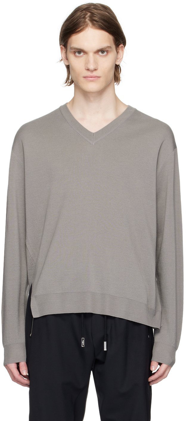 Wooyoungmi Gray V-neck Sweater In Grey 506g