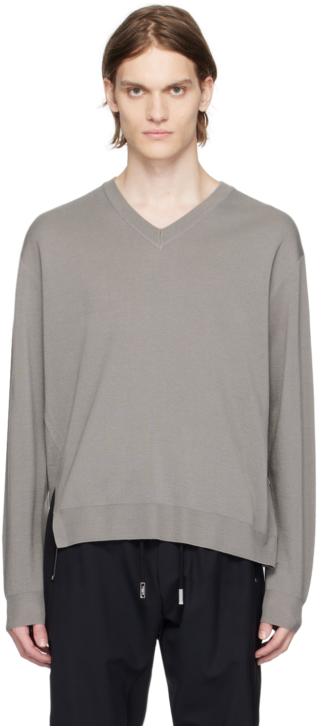 Wooyoungmi: Gray V-Neck Sweater | SSENSE Canada