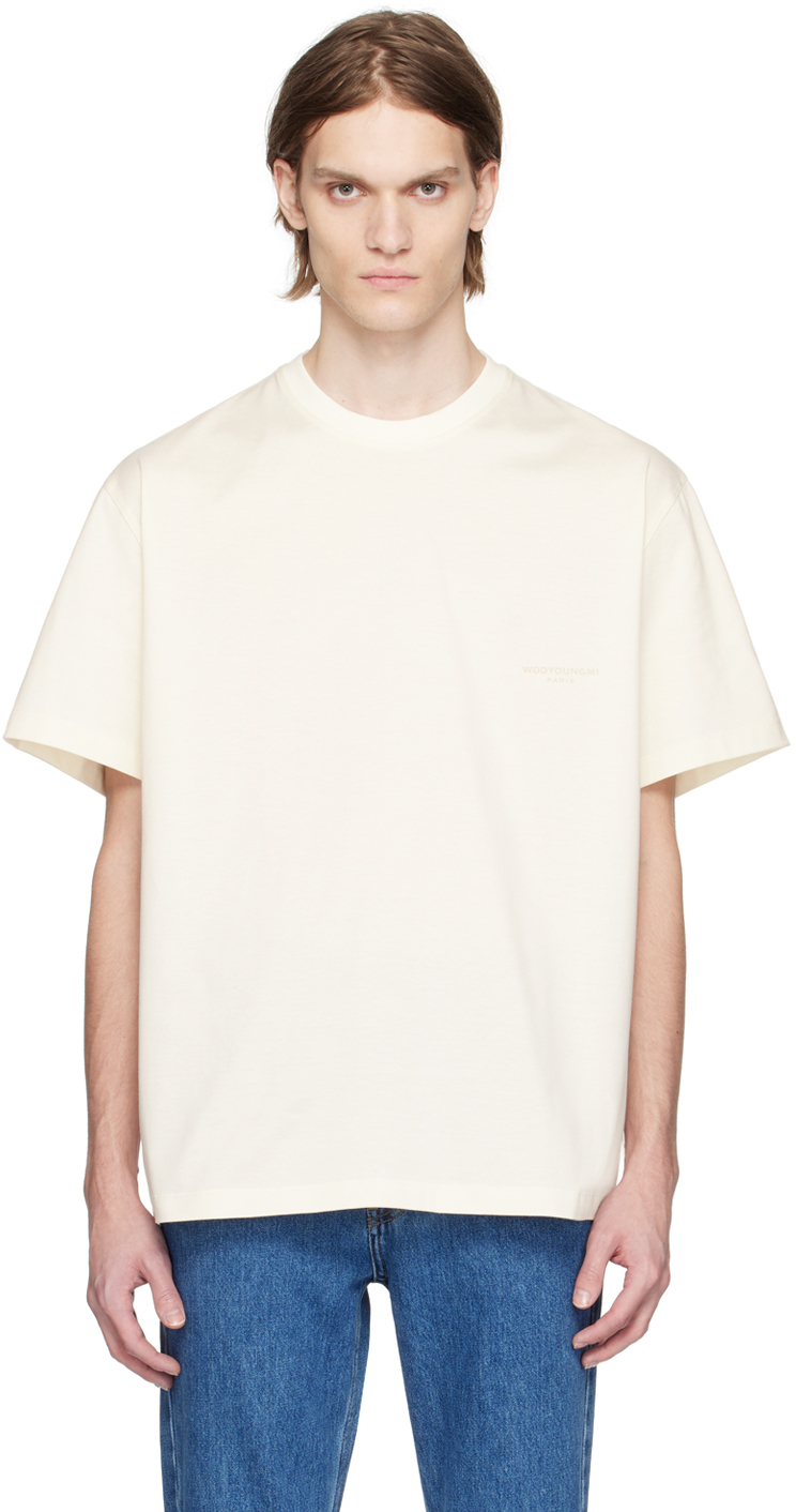 Wooyoungmi Off-white Leather Patch T-shirt In Ivory 702i
