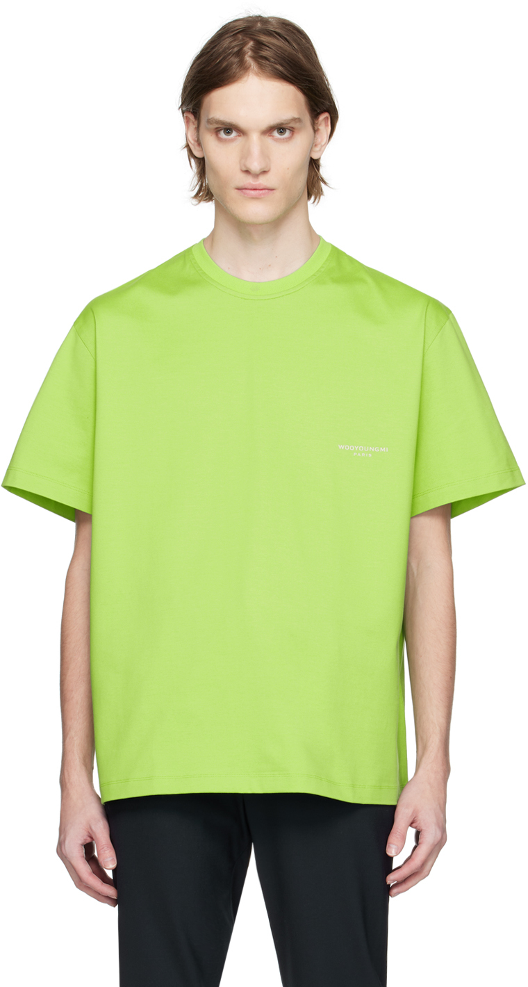 Wooyoungmi Green Leather Patch T-shirt In Fresh Green 705f