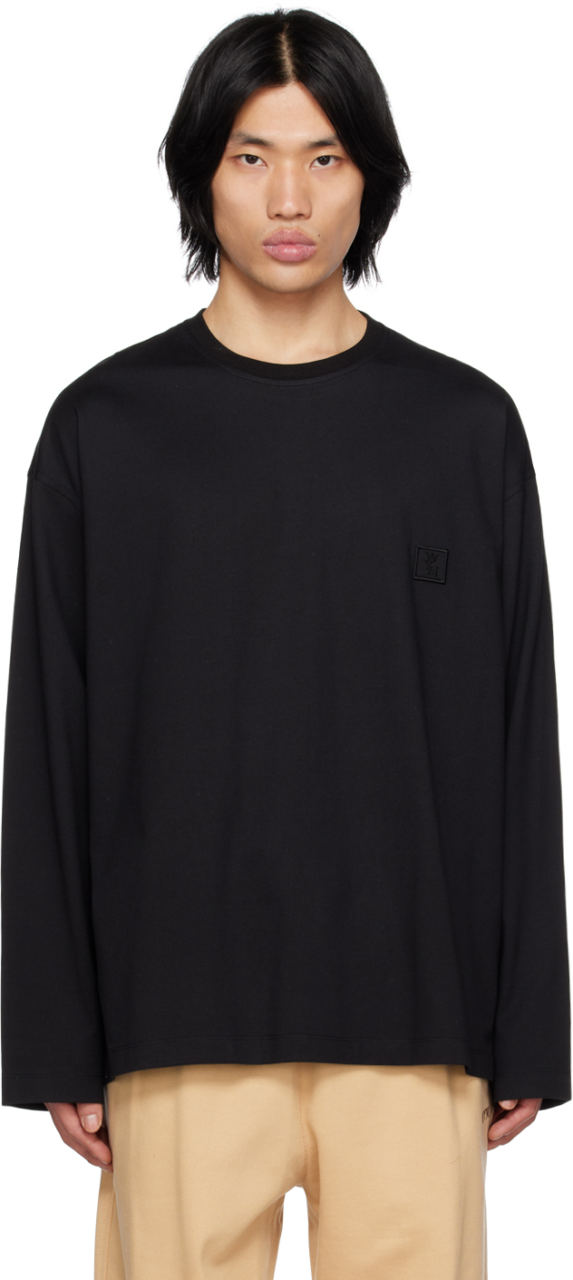 Wooyoungmi Black Feather Long Sleeve T-shirt In Black 715b