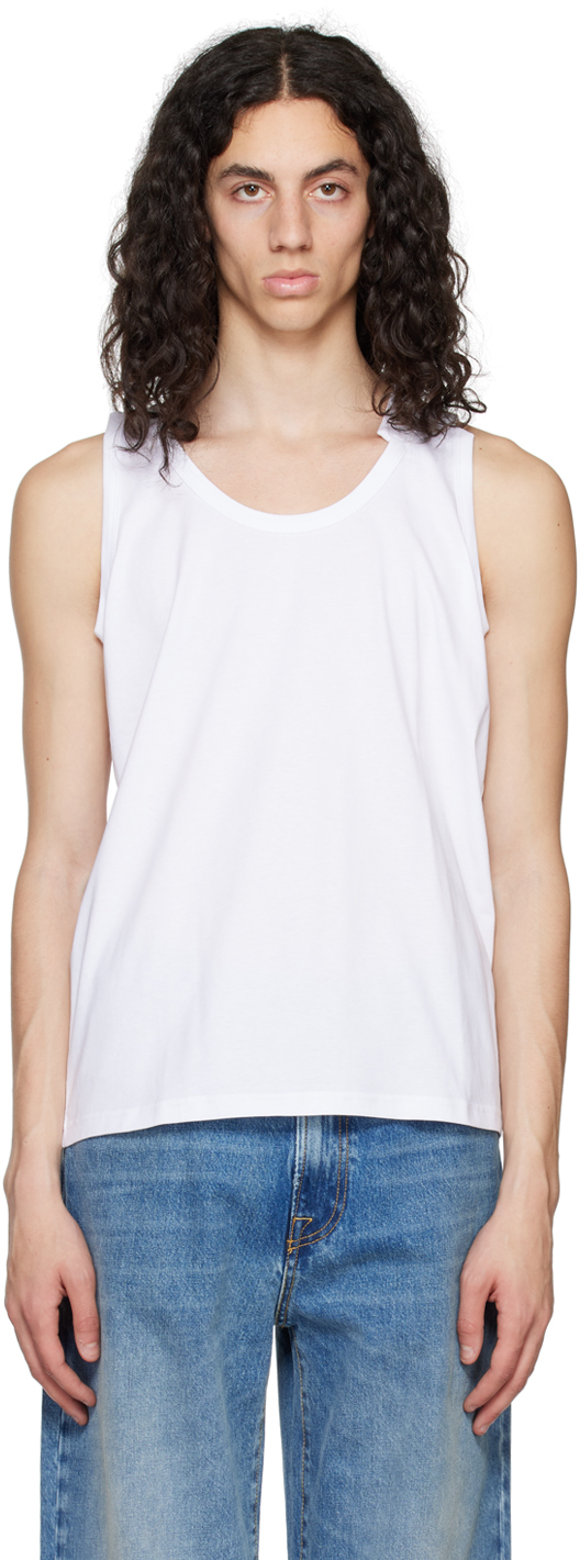 White Deconstructed Tank Top by Marina Yee on Sale