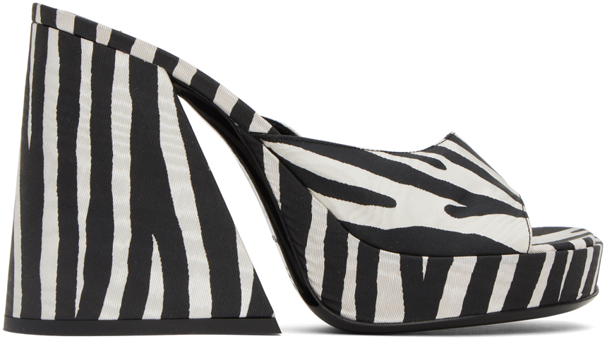 Shop Simon Miller Black & White Slice Heeled Sandals In Zebra Trip