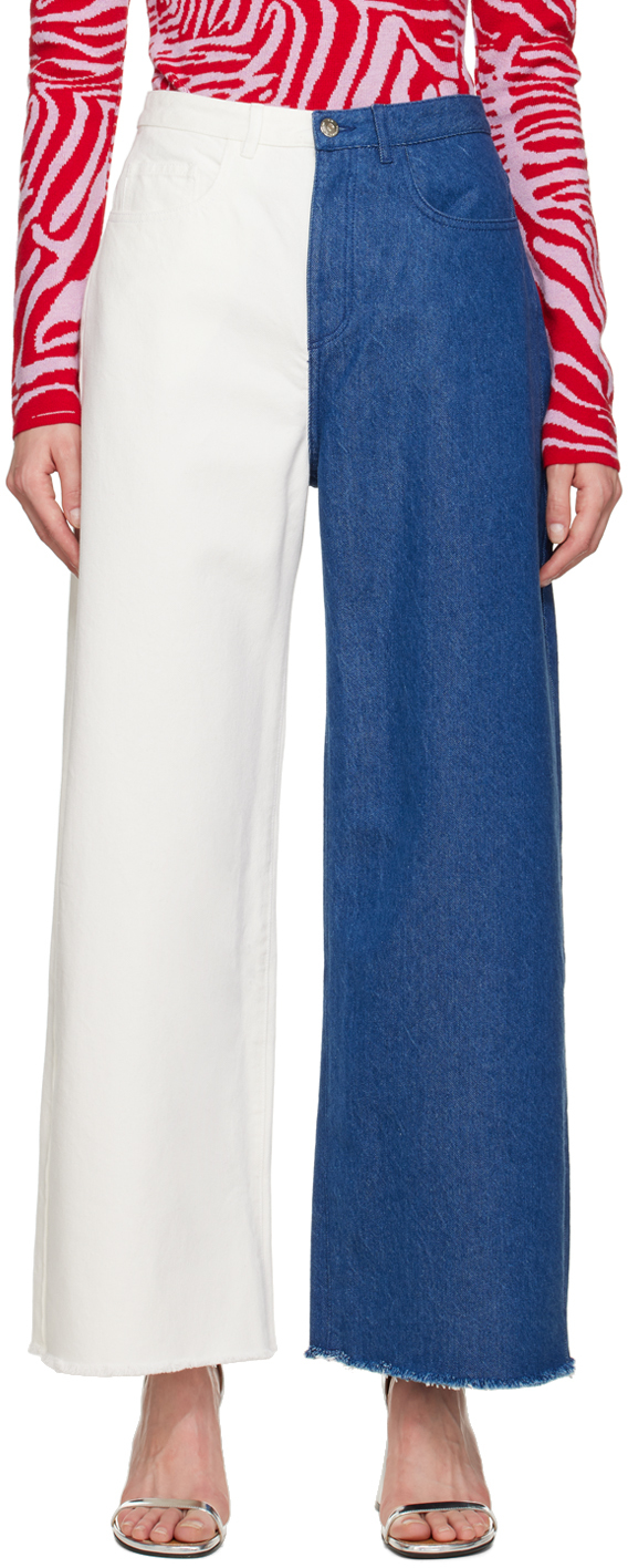 Marques' Almeida Refibra & Organic Cotton Bi-color Jeans In Mid Blue,white