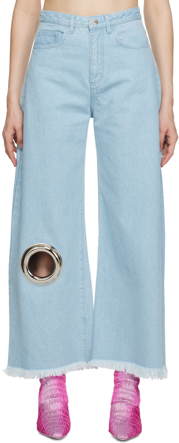 Marques' Almeida Eyelet-embellished Wide-leg Jeans In Denim