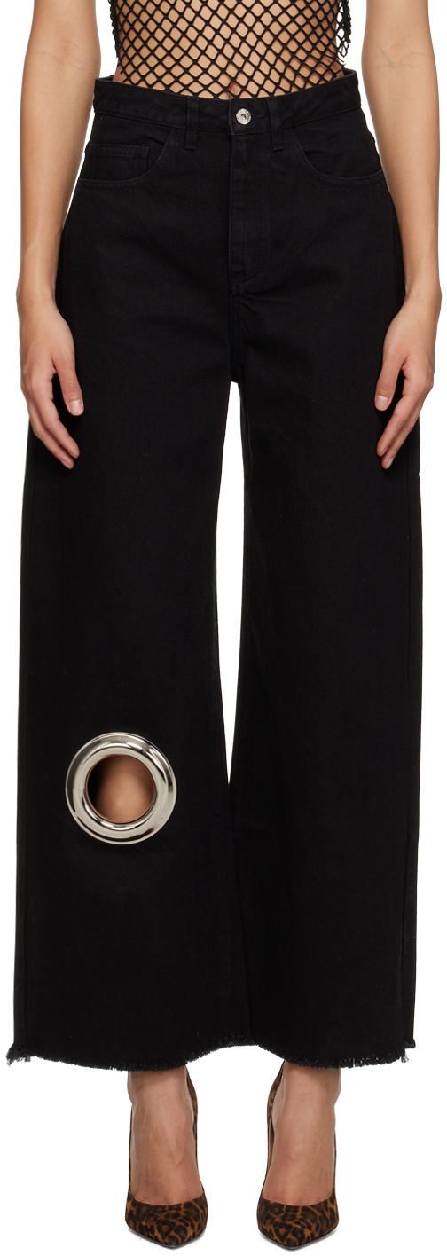 Marques Almeida Black Big Eyelet Jeans SSENSE