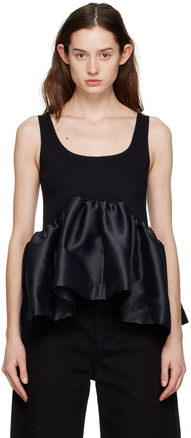 Marques' Almeida Ribbed Stretch-organic Cotton And Recycled-satin Top In Black