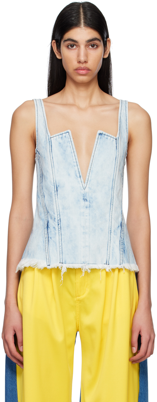 Blue V-Neck Denim Tank Top by Marques Almeida on Sale