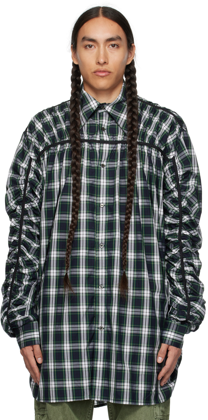 Navy & Green Check Shirt by KIDILL on Sale