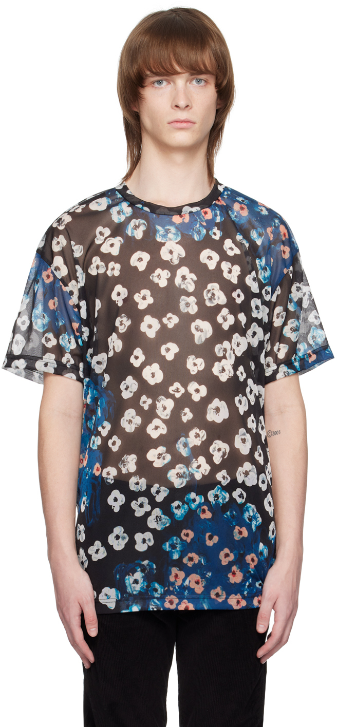 Black Floral Print T-Shirt by KIDILL on Sale