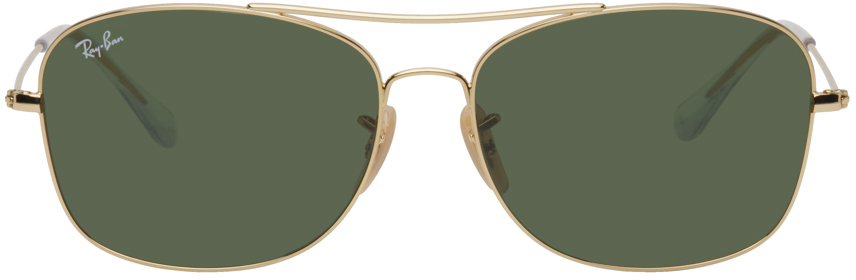 Ray Ban Gold Caravan Sunglasses In Gold/green
