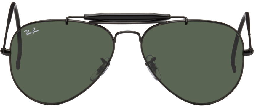 Ray Ban Outdoorsman Sunglasses Black Frame Green Lenses 58-14 In Black