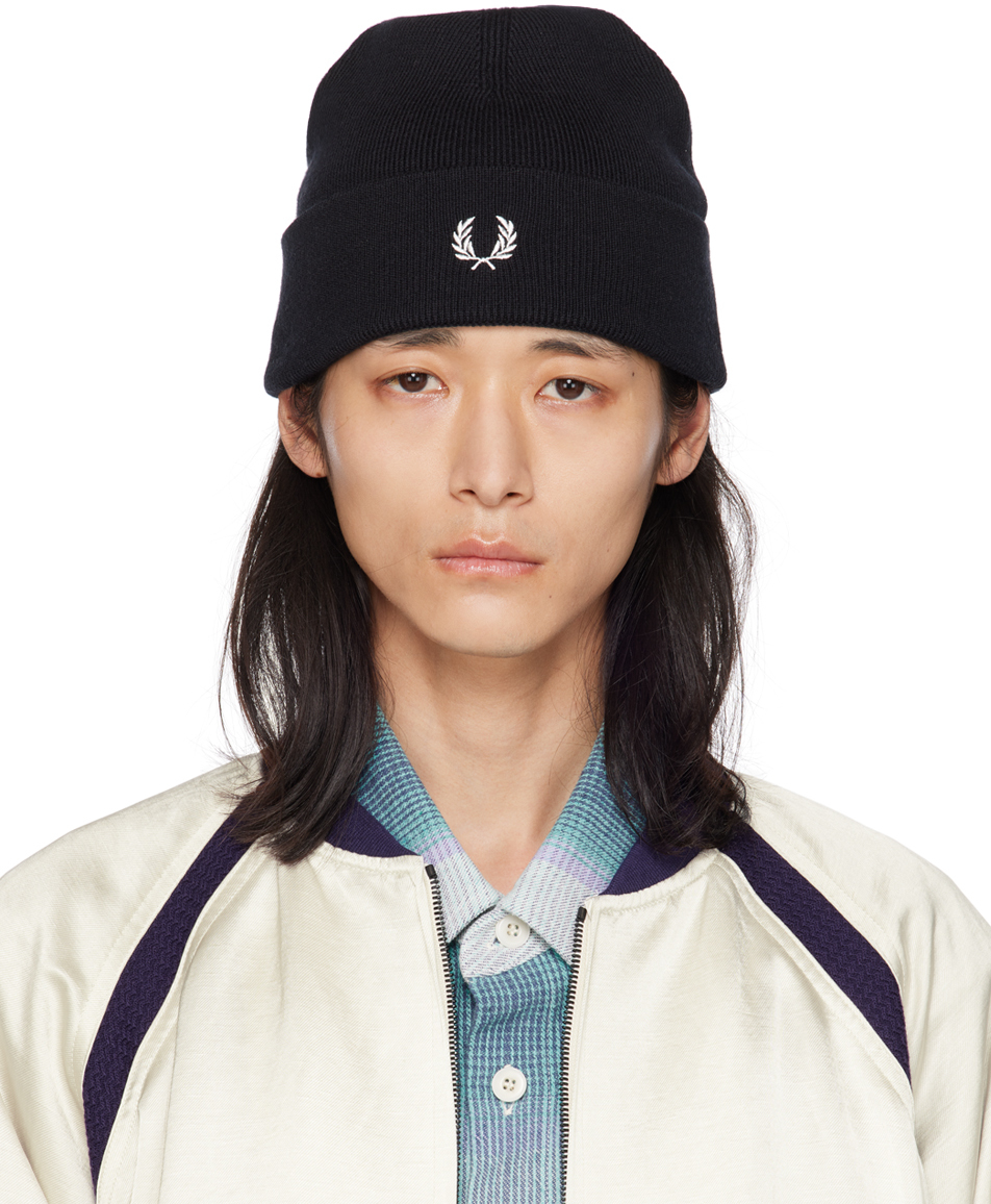 Fred Perry Black Embroidered Beanie In 102 Black
