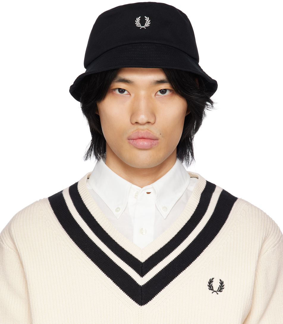 Fred Perry Black Embroidered Bucket Hat In 464 Black
