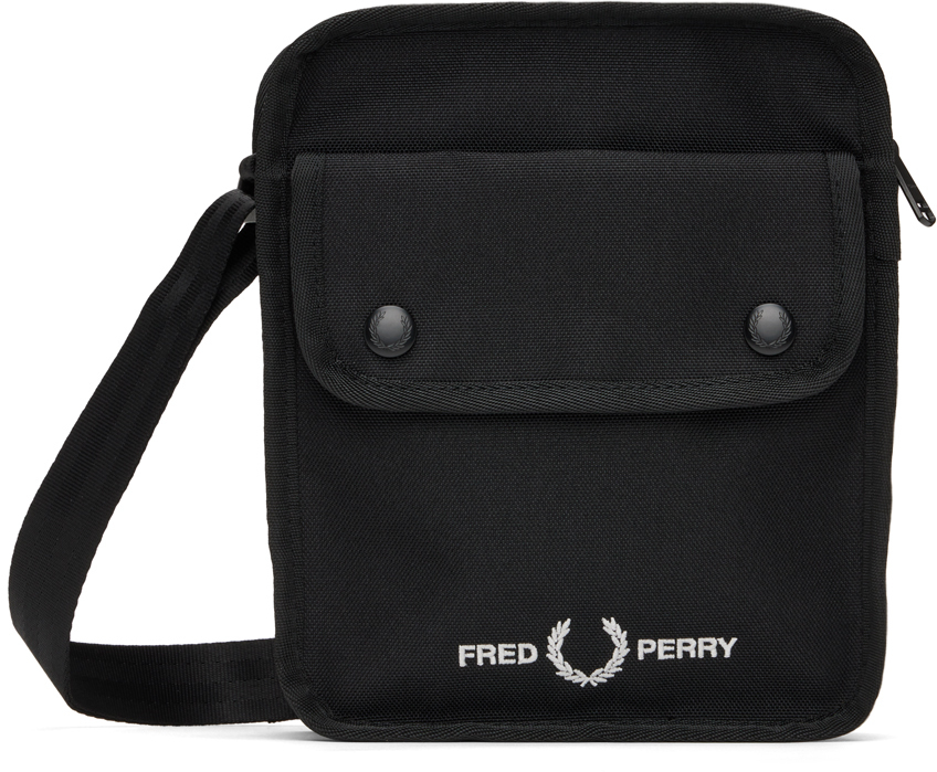Fred Perry Black Branded Messenger Bag In 102 Black