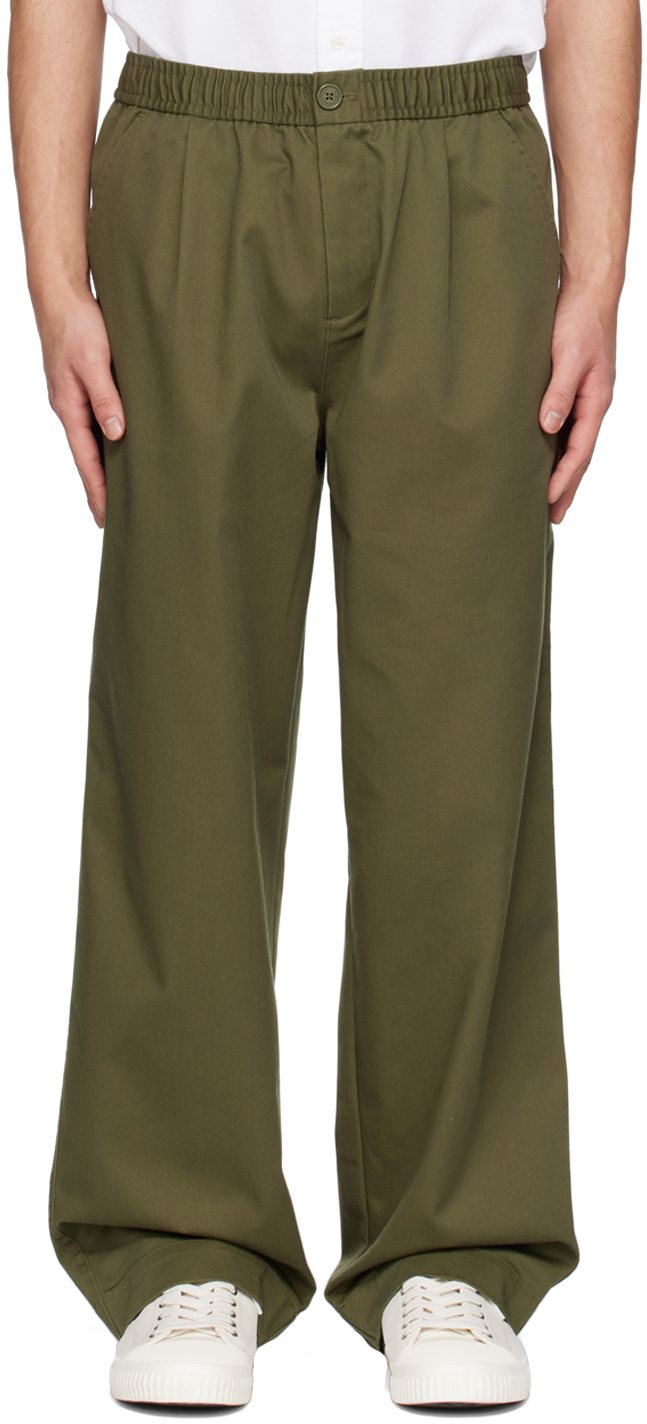 FRED PERRY GREEN WIDE-LEG TROUSERS