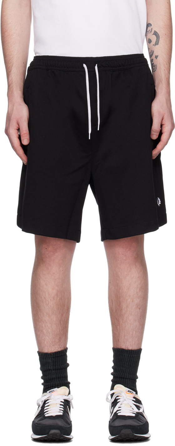 Fred Perry Black Embroidered Logo Shorts In 102 Black