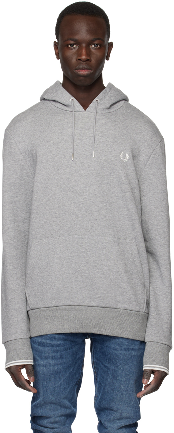 Shop Fred Perry Gray Tipped Hoodie In 420 Steel Marl