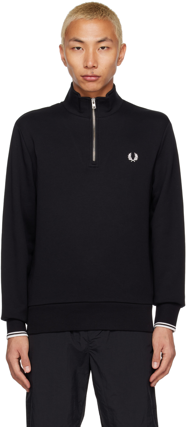 Pique Textured Half-zip Sweatshirt In Black