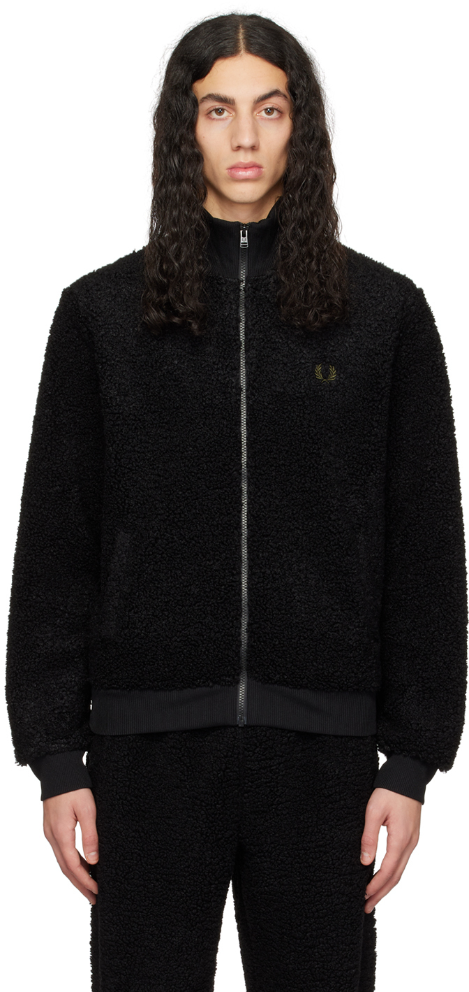 Fred Perry Black Embroidered Track Jacket In 102 Black