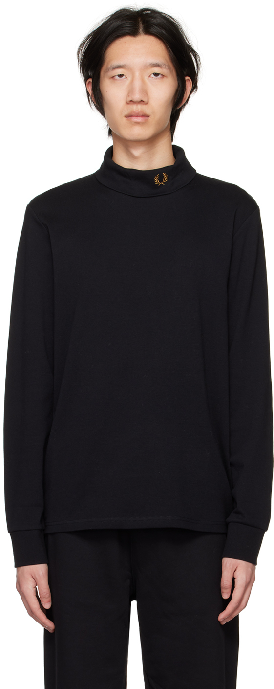 Fred Perry Black Embroidered Turtleneck In R88 Black