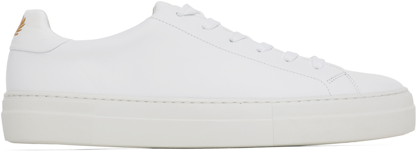 Fred Perry White Leather Sneakers In 100 White