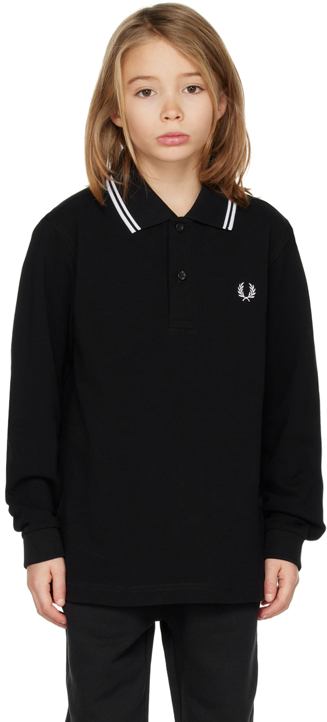 Fred Perry Kids Black Twin Tipped Polo In 350 Black