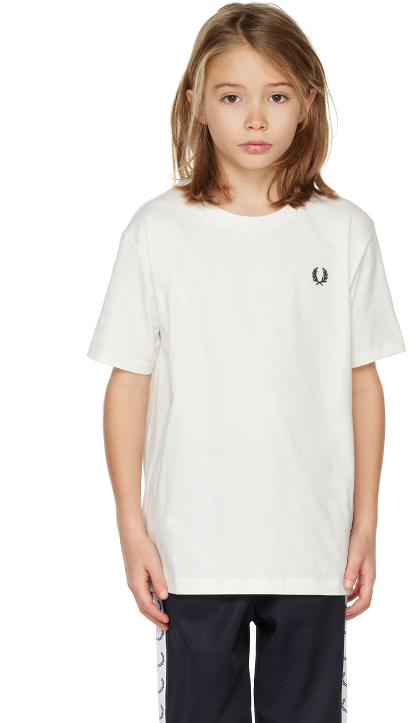 Fred Perry Kids White Crewneck T-shirt In 129 Snow White