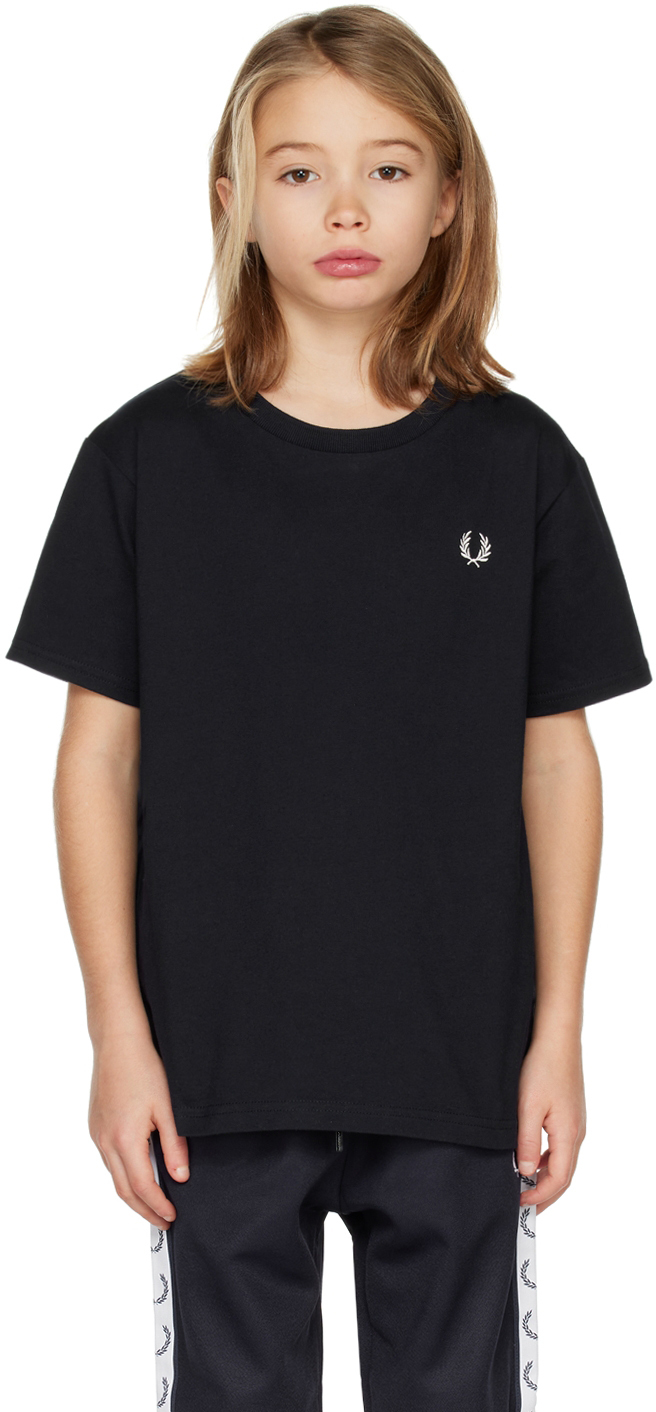 Fred Perry Kids Navy Crewneck T-shirt In 608 Navy