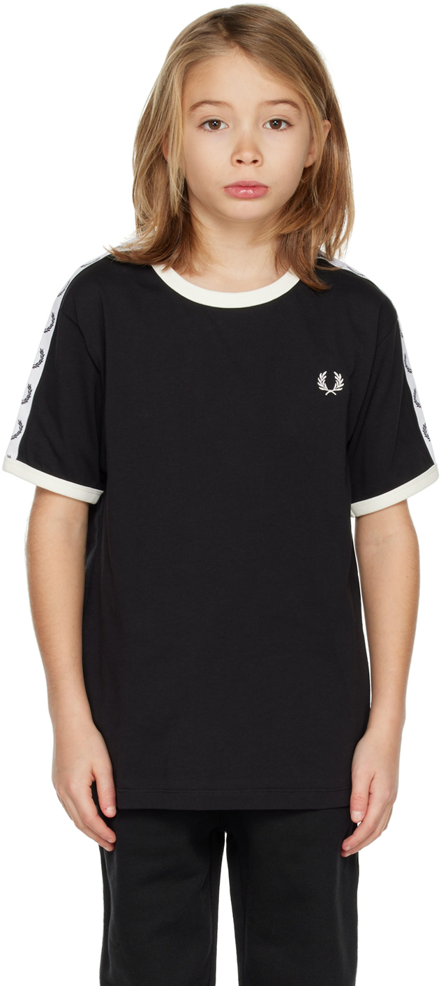 Fred Perry Kids Black Taped Ringer T-shirt In 102 Black