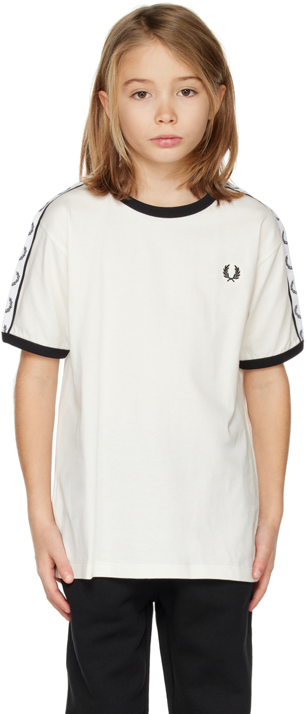 Fred Perry Kids White Taped Ringer T-shirt In 129 Snow White